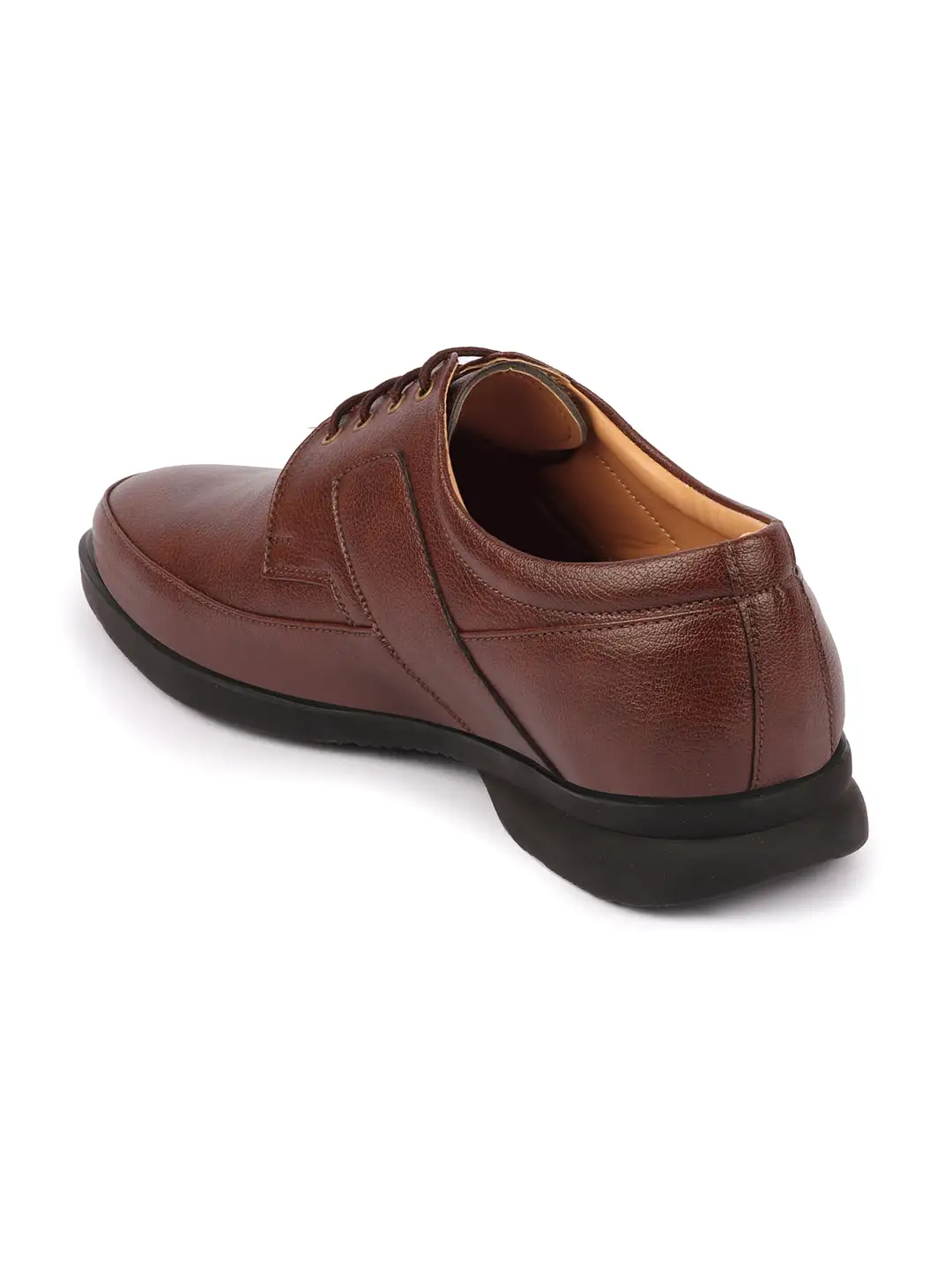 Men Brown Formal Side Strip Design Lace Up Shoes