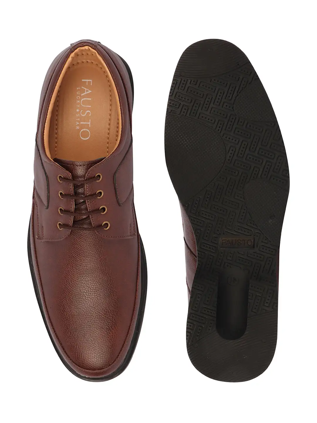 Men Brown Formal Side Strip Design Lace Up Shoes