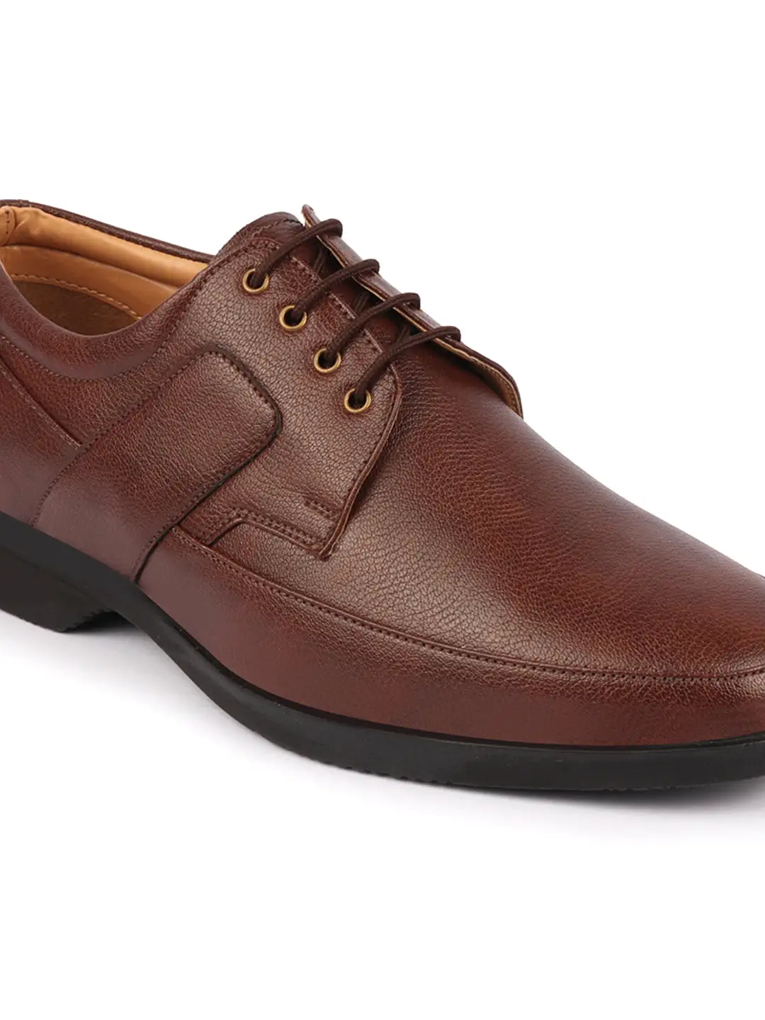 Men Brown Formal Side Strip Design Lace Up Shoes