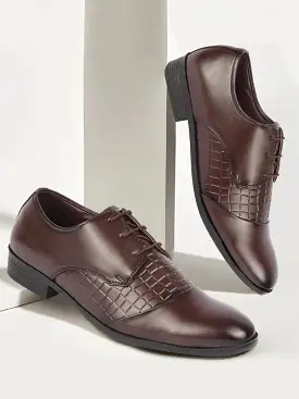 Men Brown Party Formal Office Comfort Embossed Design Lace Up Shoes