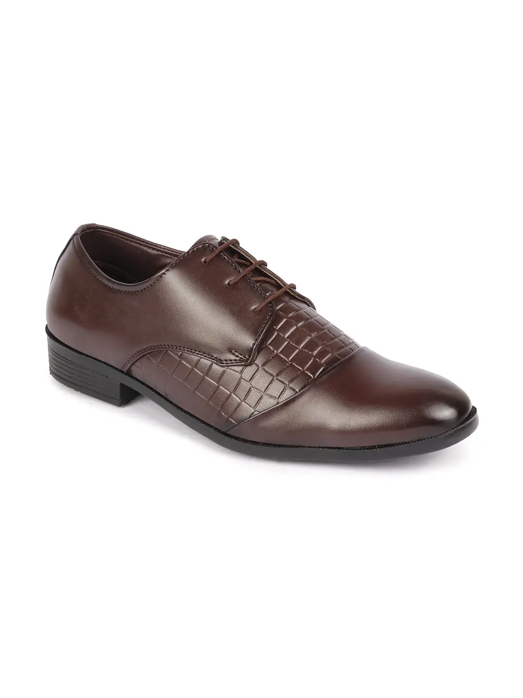 Men Brown Party Formal Office Comfort Embossed Design Lace Up Shoes