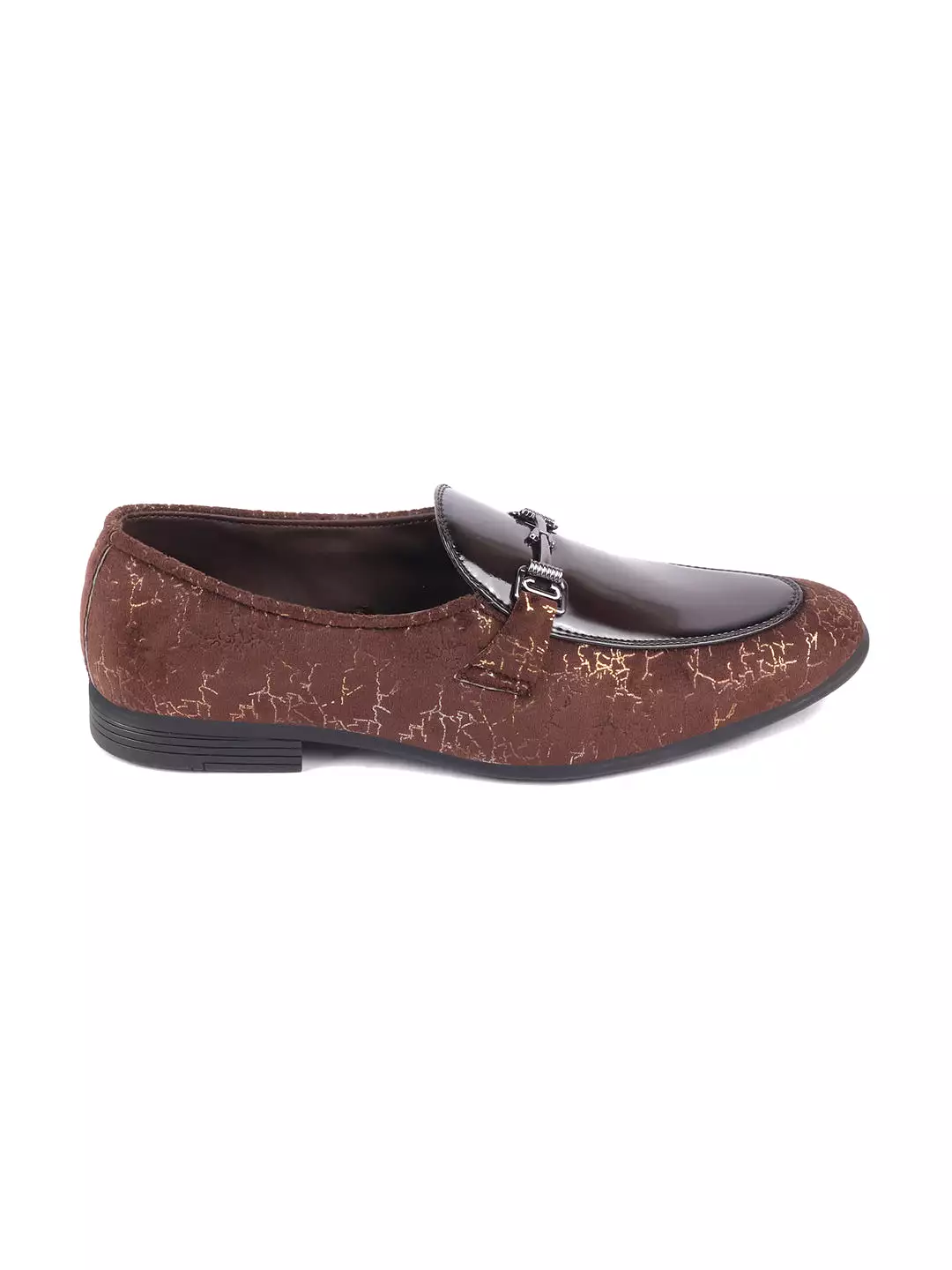 Men Brown Party Formal Velvet Horsebit Buckle Slip On Loafer Shoes