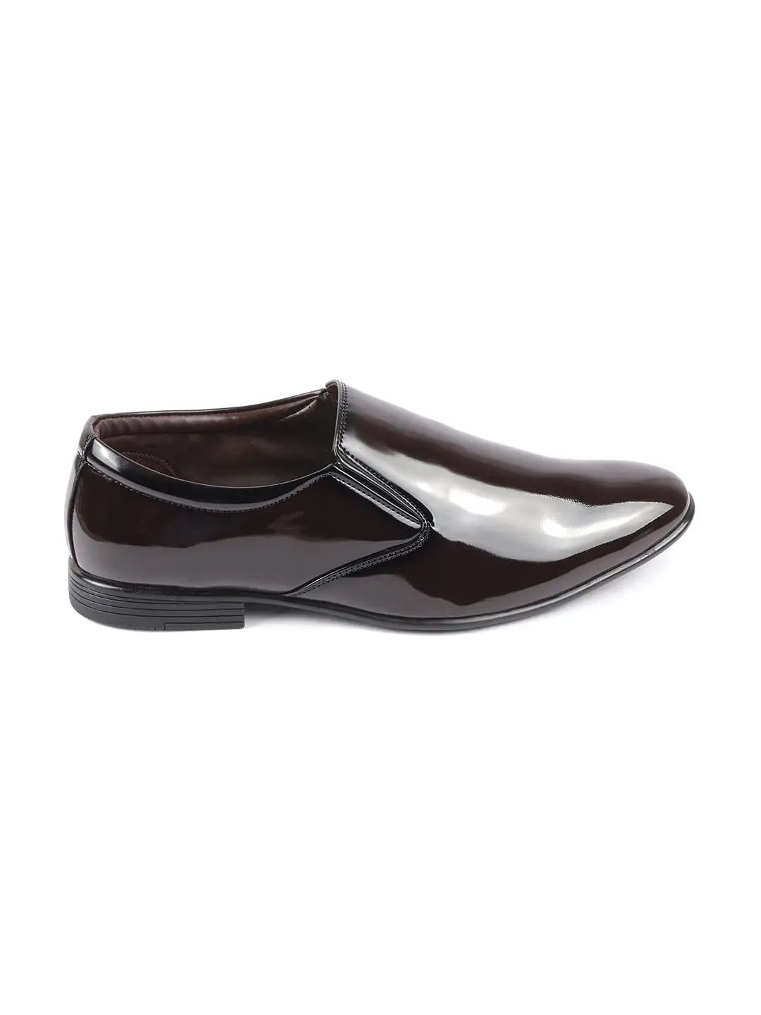 Men Brown Patent Leather Party Formal Office Slip On Shoes