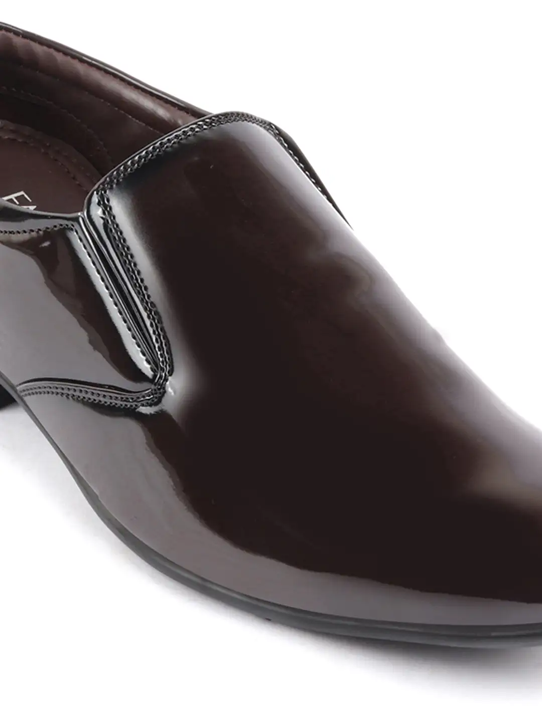 Men Brown Patent Leather Party Formal Office Slip On Shoes