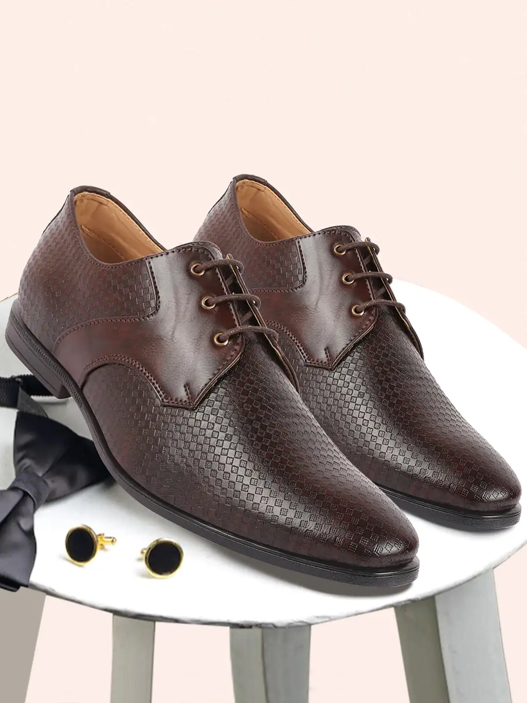 Men Brown Pattern Design Formal/Office Lace Up Shoes