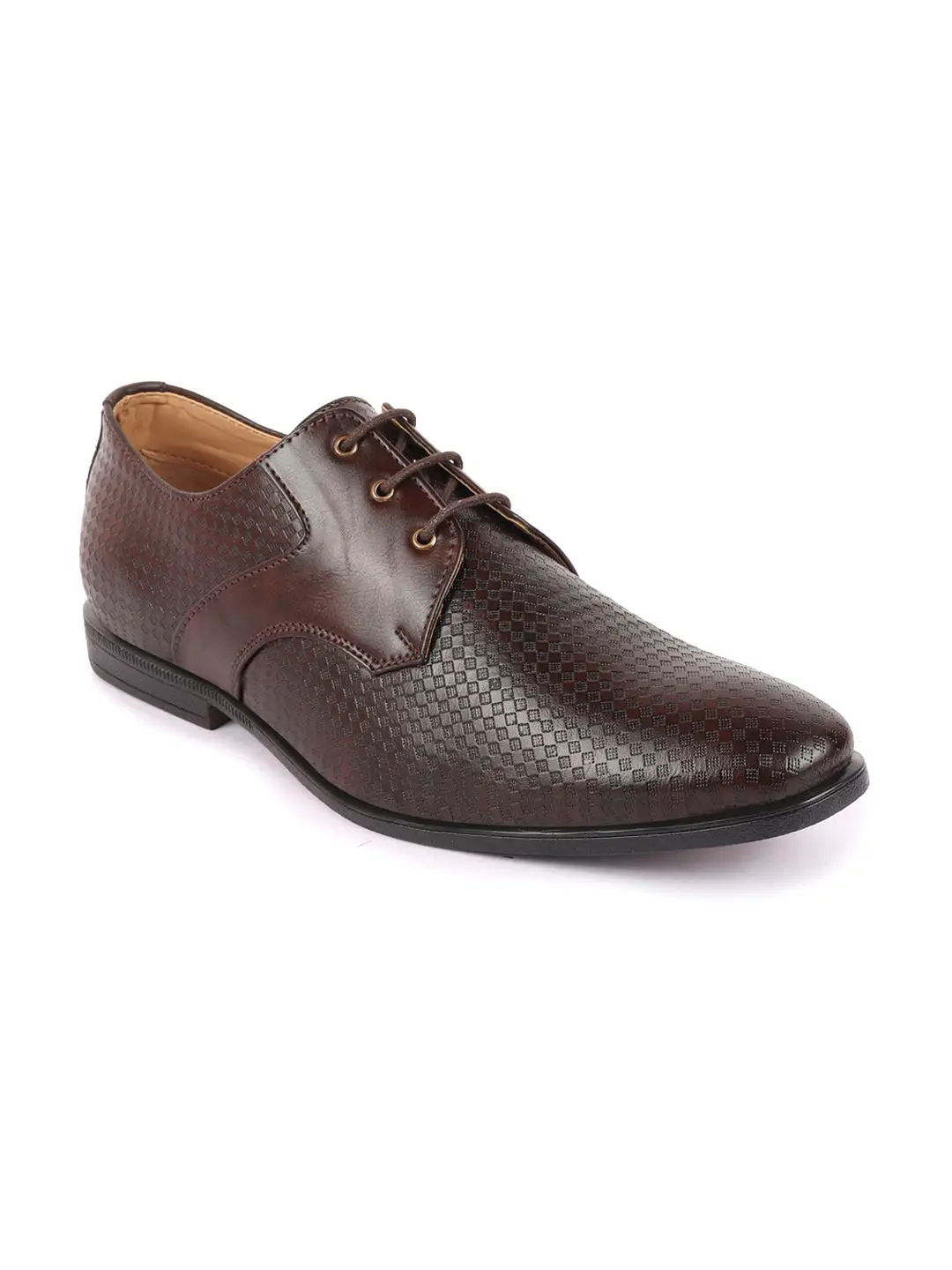 Men Brown Pattern Design Formal/Office Lace Up Shoes