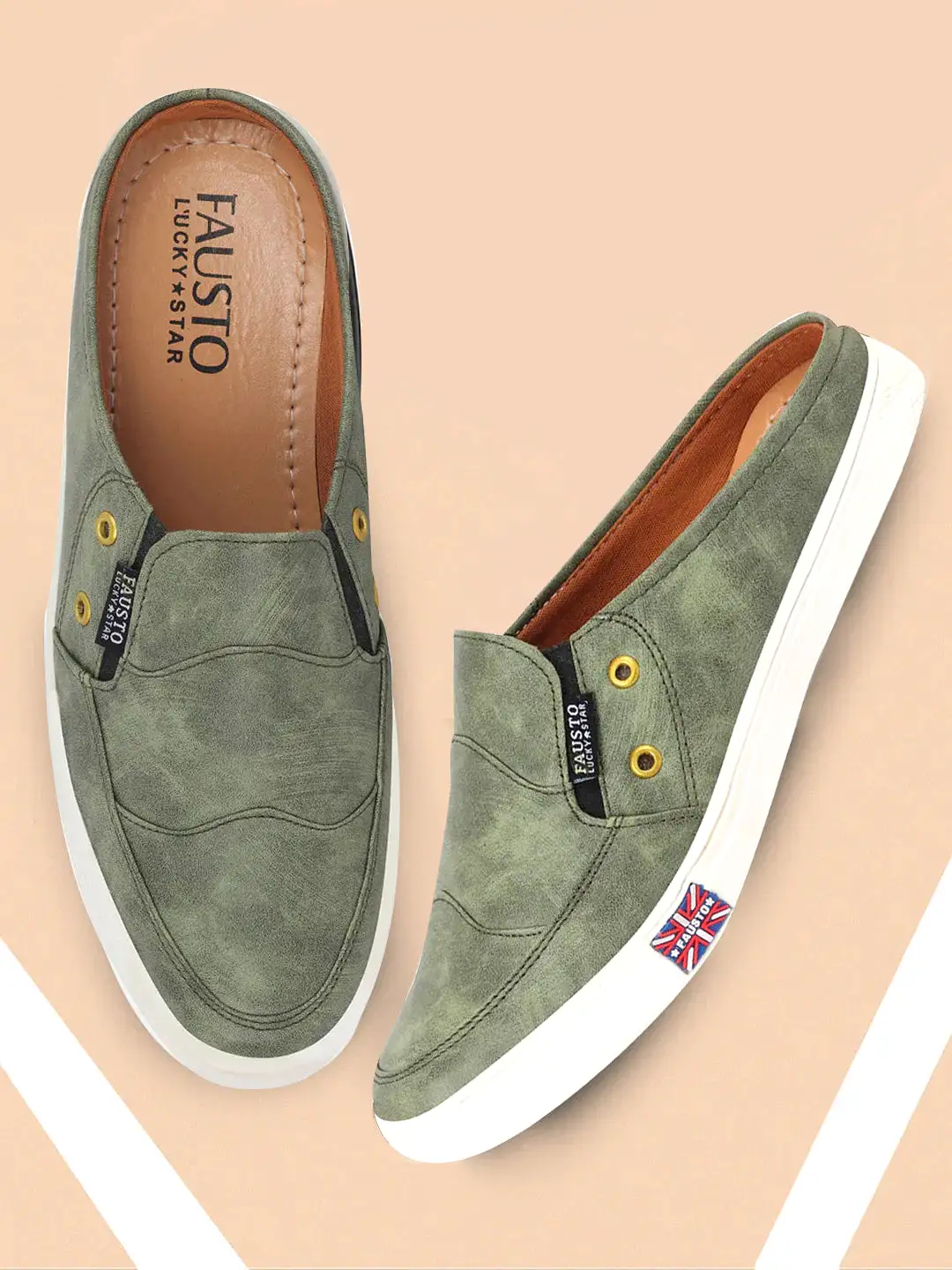 Men Olive Green Casual Slip-On Shoes