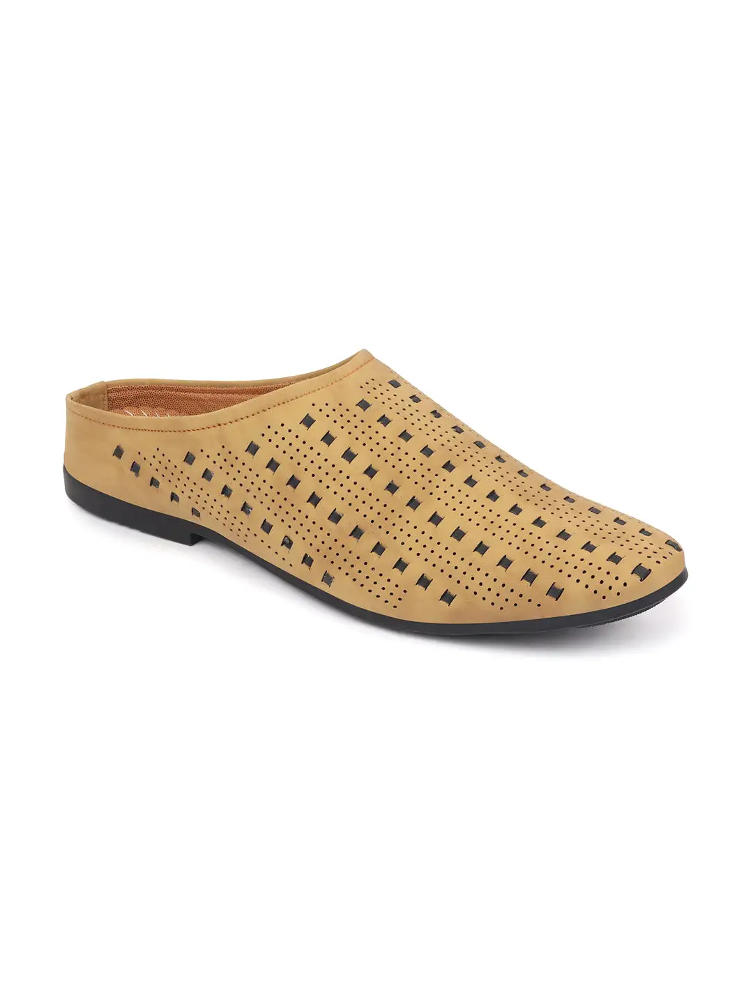 Men Tan Back Open Hand Knitted Ethnic Mules Wedding Shoes