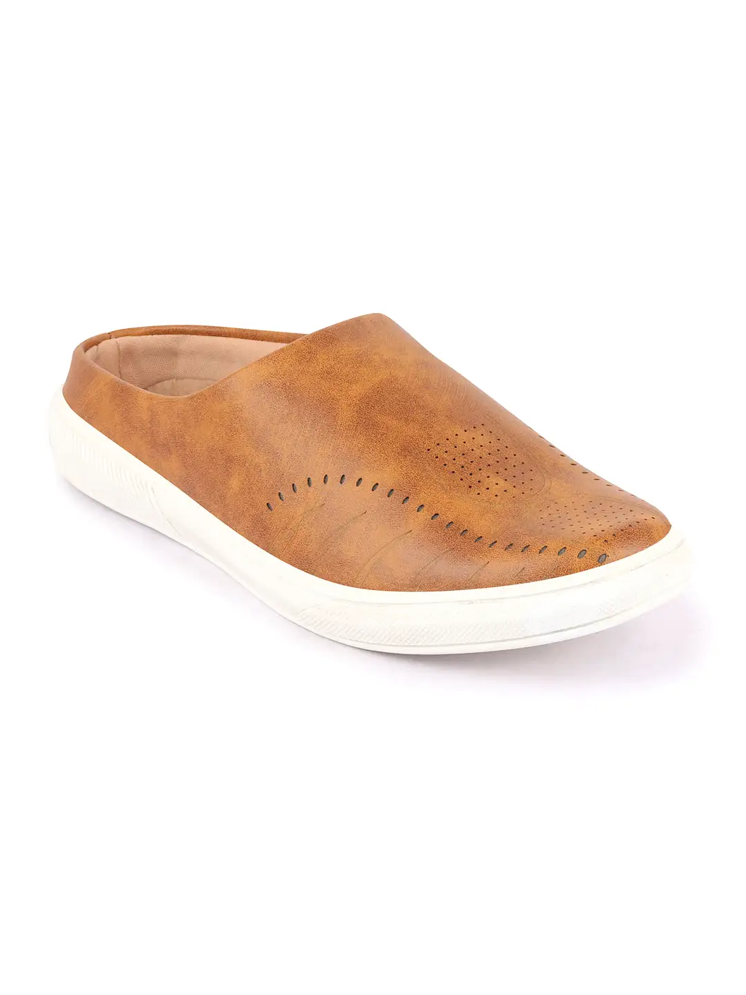 Men Tan Back Open Stylish Design Slip On Shoes