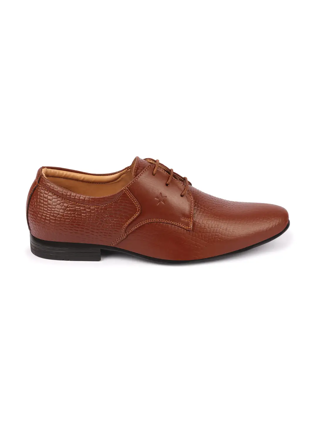 Men Tan Formal Leather Embossed Office Lace Up Shoes