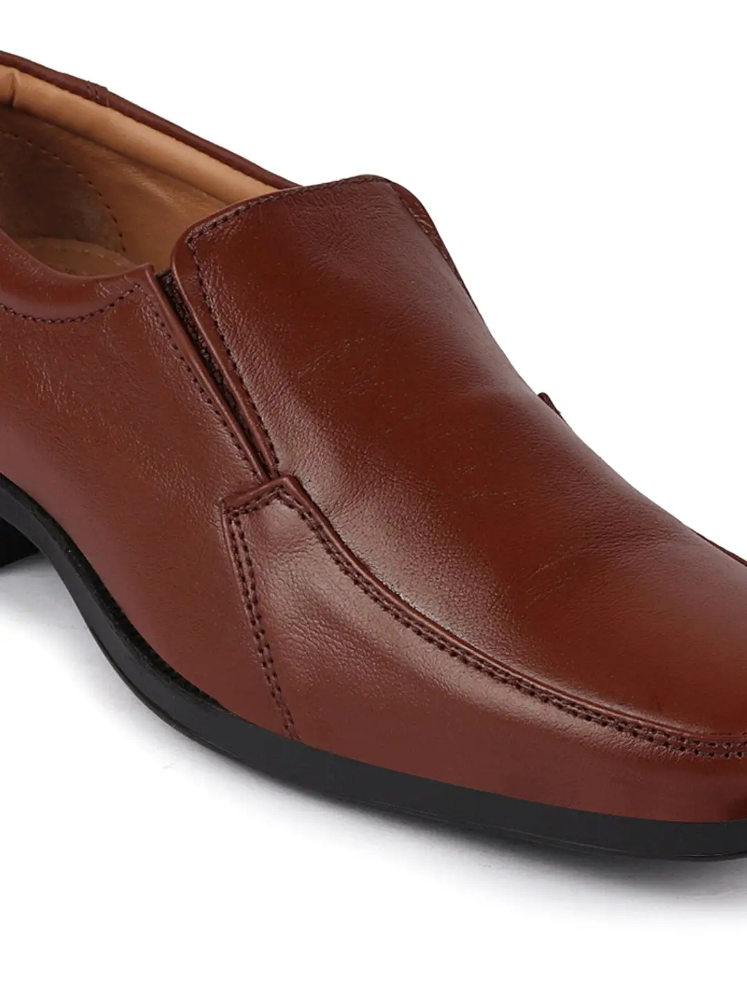 Men Tan Formal Leather Slip On Shoes with Shock Absorber TPR Sole