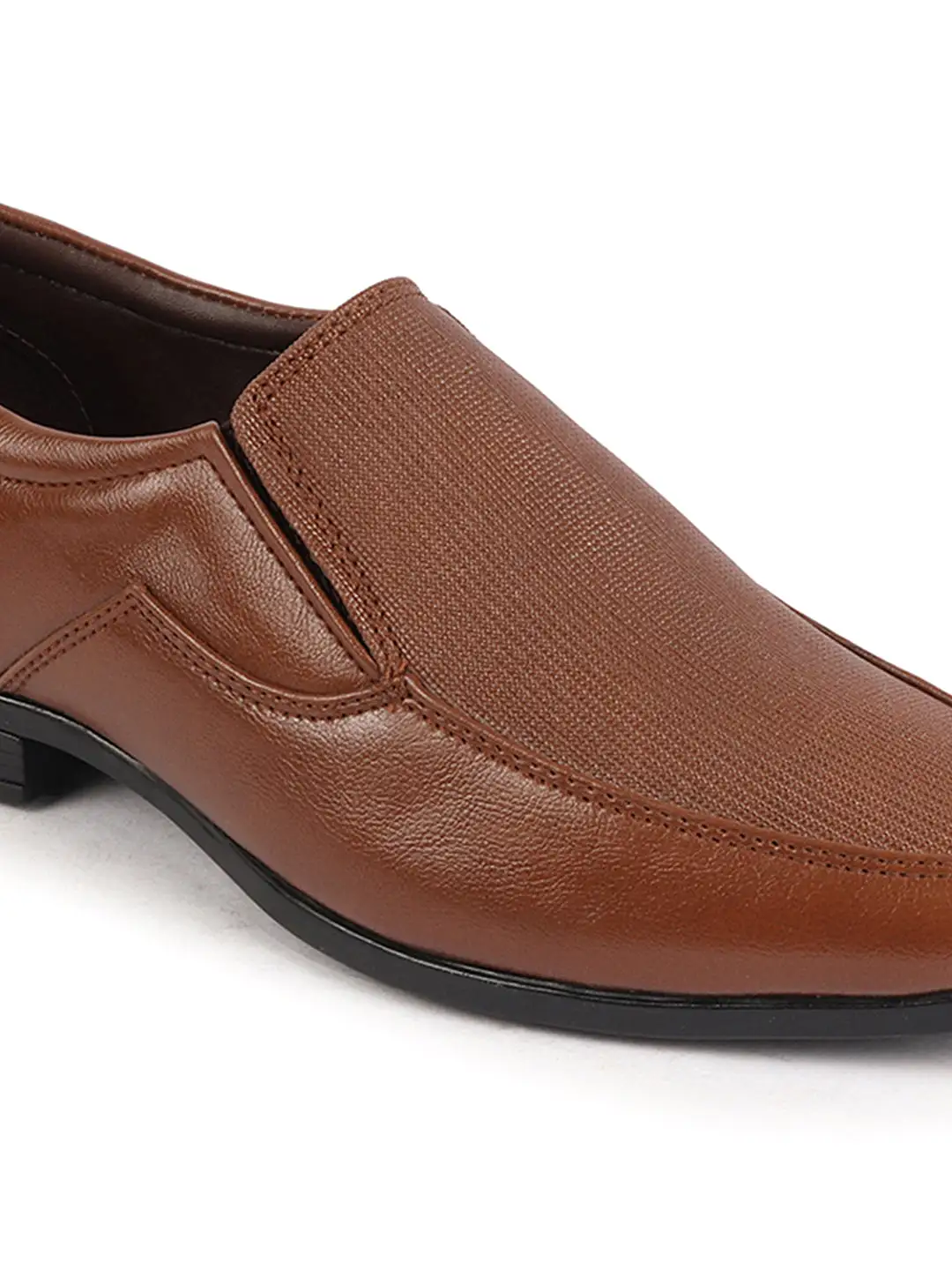 Men Tan Formal Office Meeting Textured Slip On Shoes