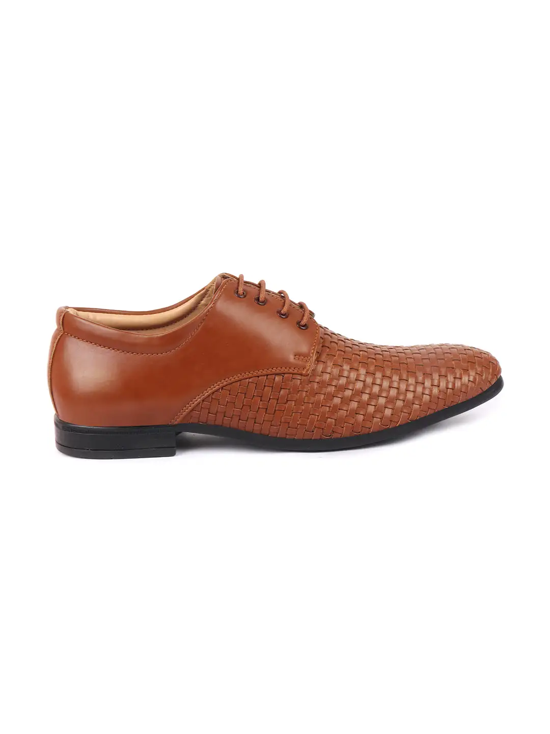 Men Tan Knit Design Formal/Office Lace Up Shoes