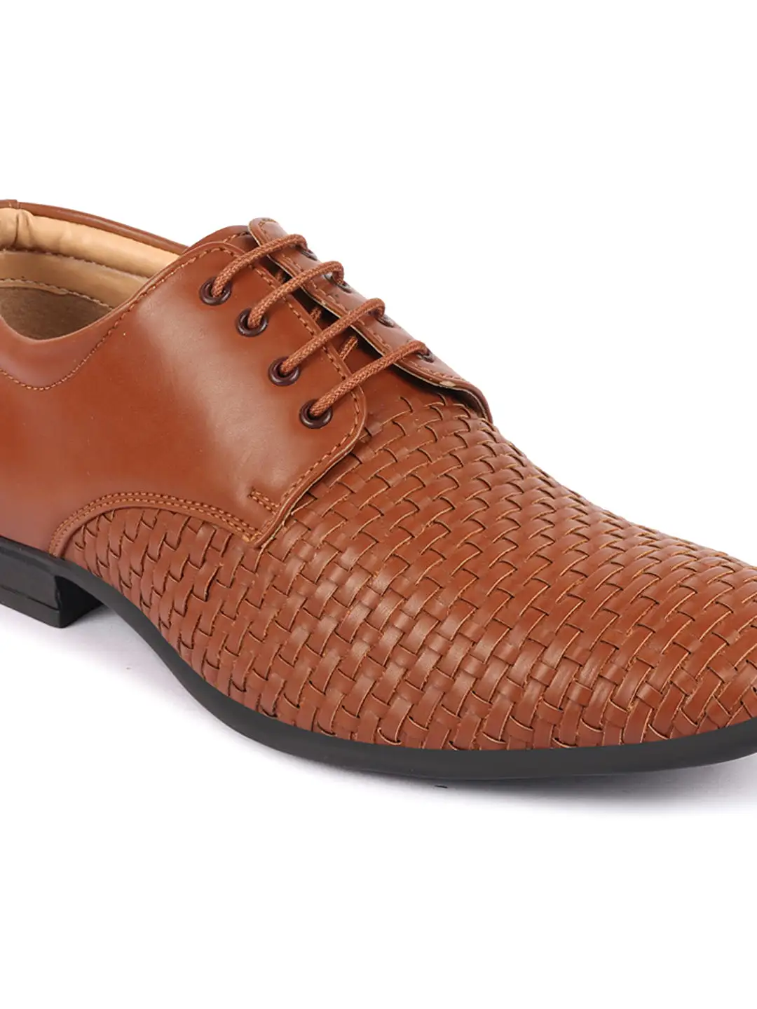 Men Tan Knit Design Formal/Office Lace Up Shoes