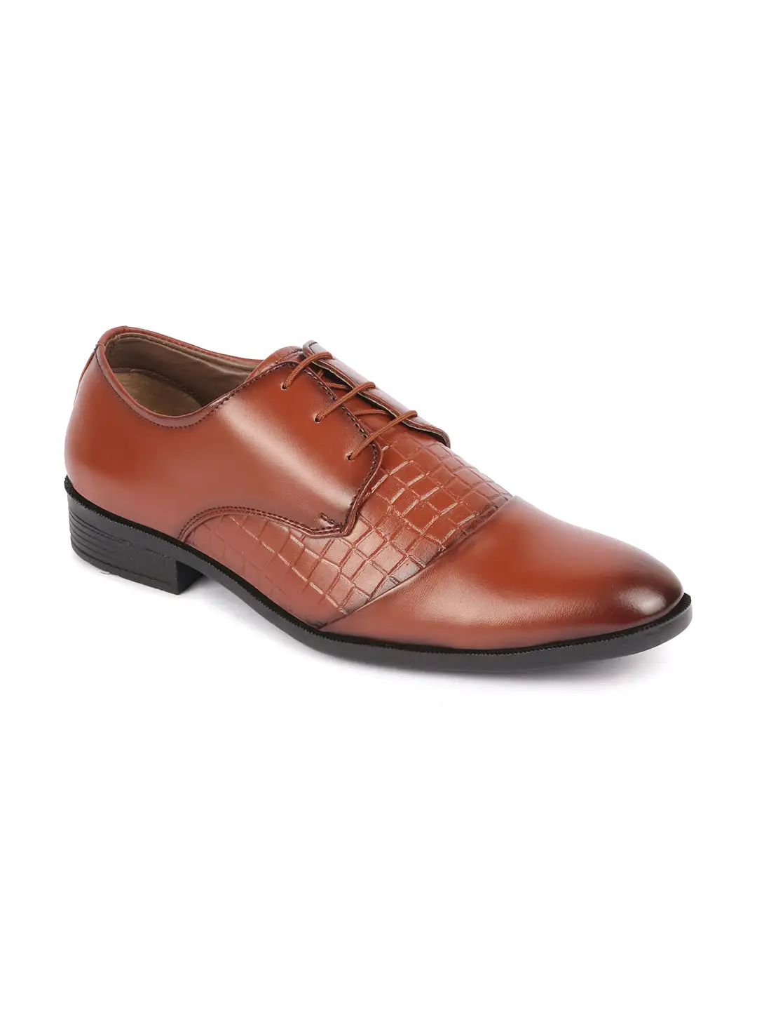 Men Tan Party Formal Office Comfort Embossed Design Lace Up Shoes