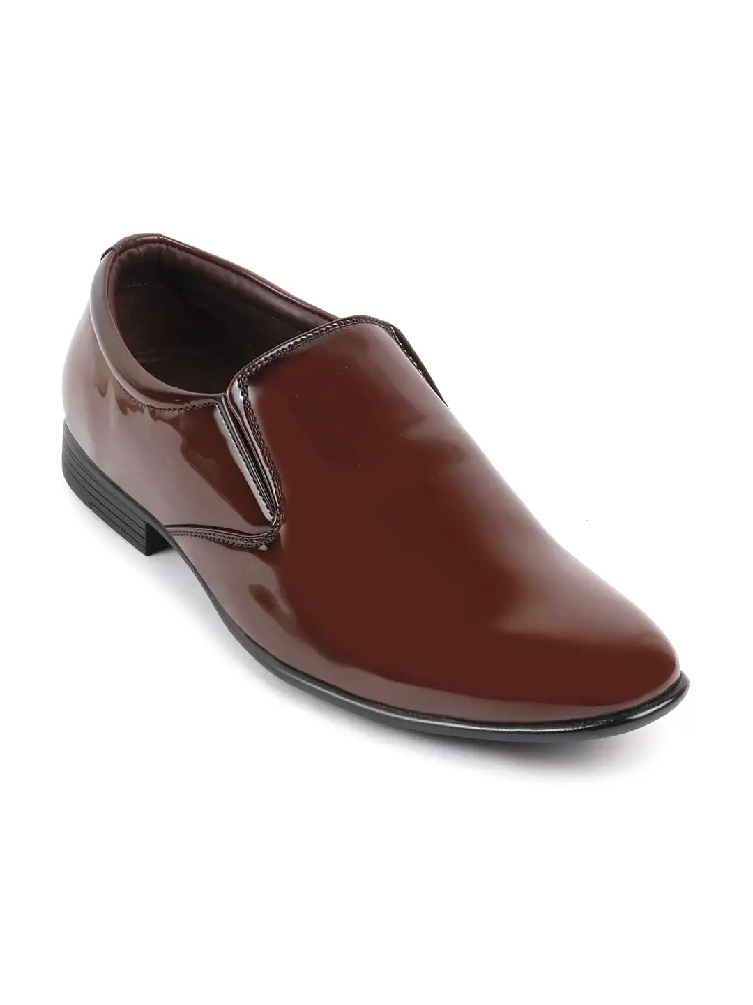 Men Tan Patent Leather Party Formal Office Slip On Shoes