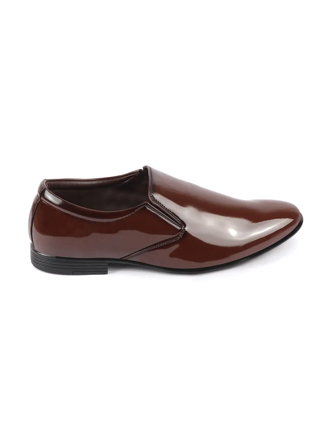 Men Tan Patent Leather Party Formal Office Slip On Shoes