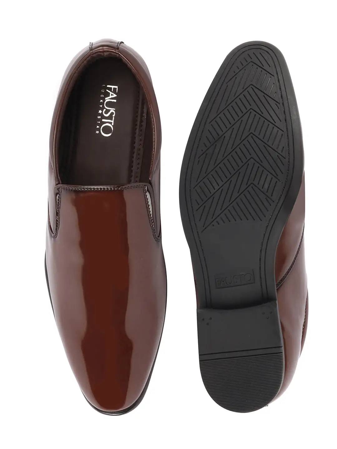 Men Tan Patent Leather Party Formal Office Slip On Shoes