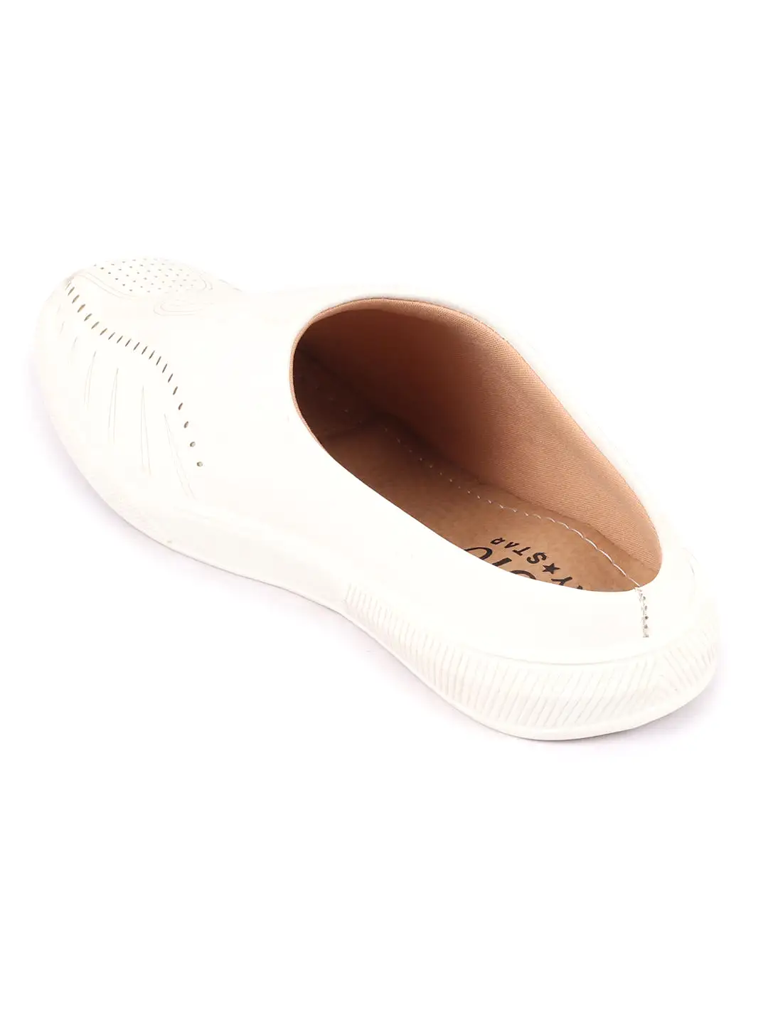 Men White Back Open Stylish Design Slip On Shoes