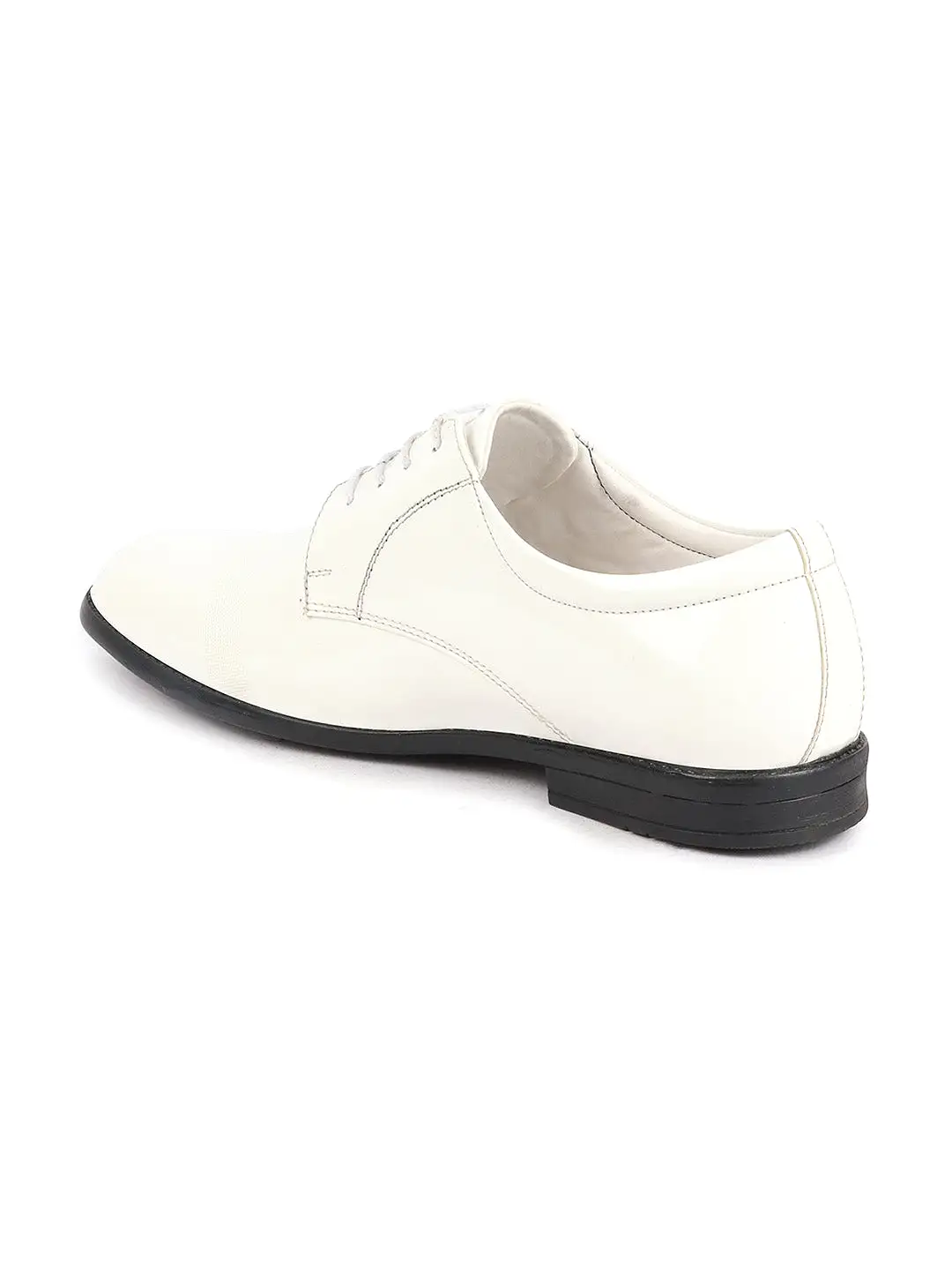 Men White Patent Leather Party Formal Textured Strip Lace Up Shoes