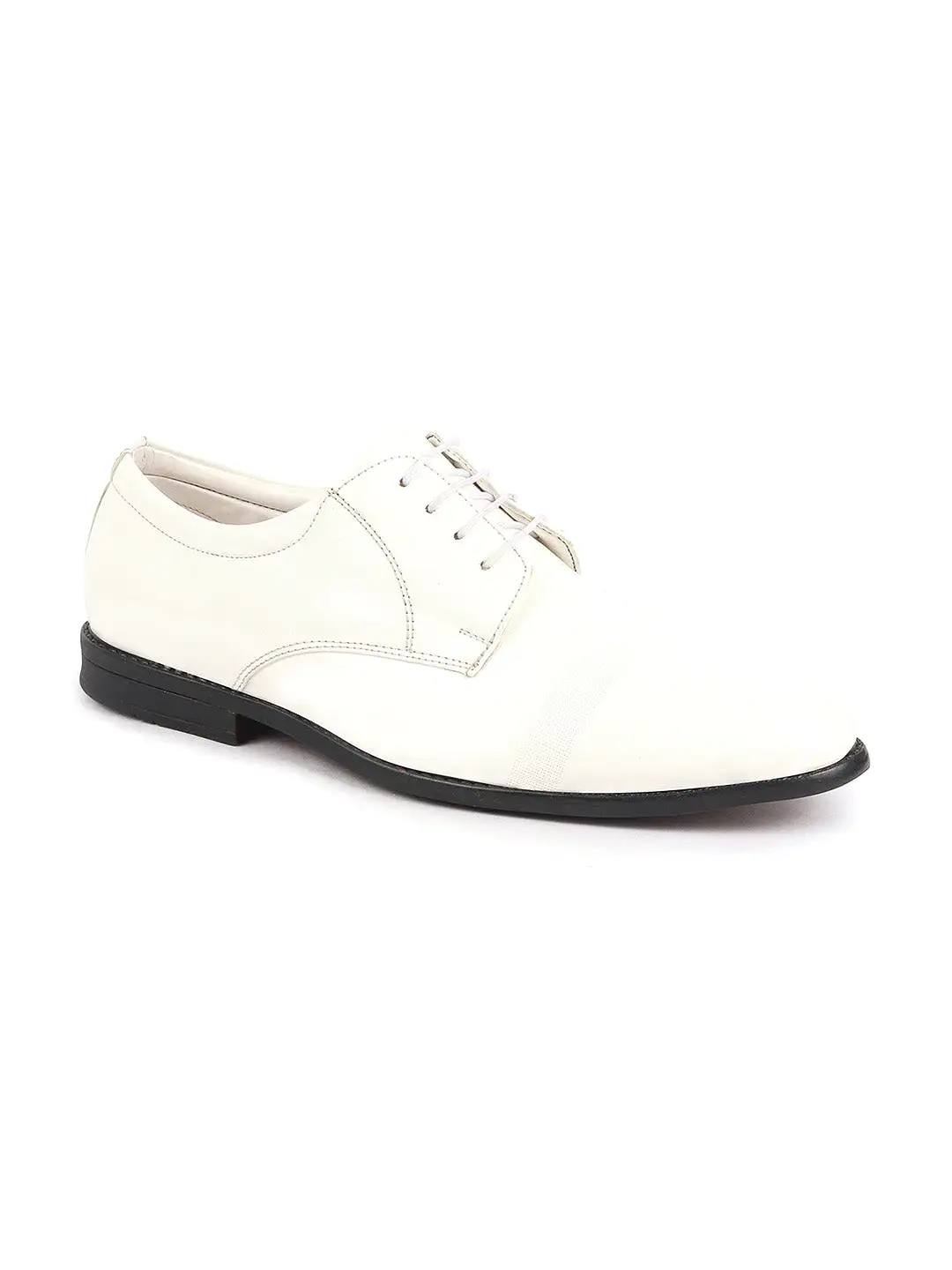 Men White Patent Leather Party Formal Textured Strip Lace Up Shoes