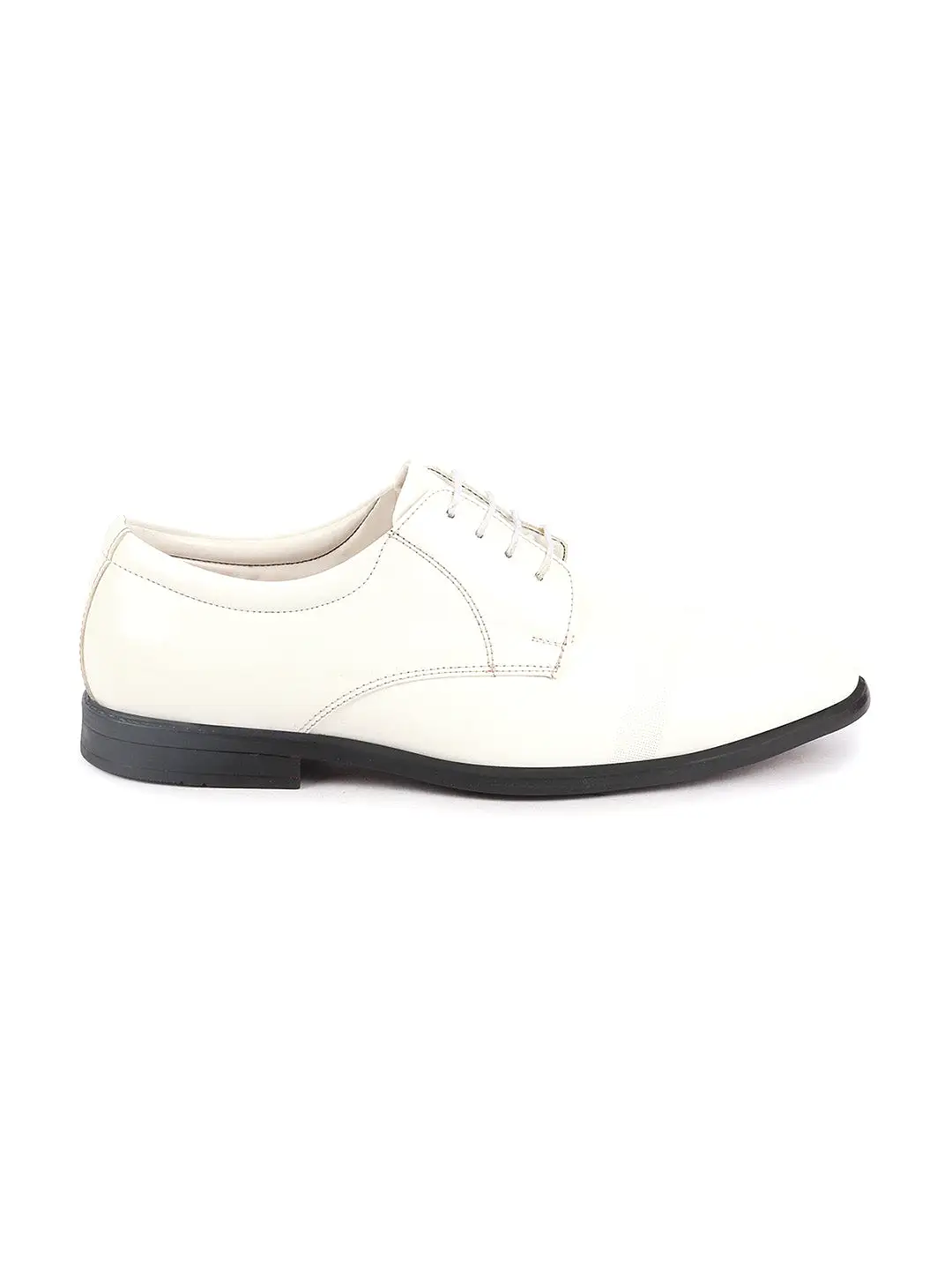 Men White Patent Leather Party Formal Textured Strip Lace Up Shoes