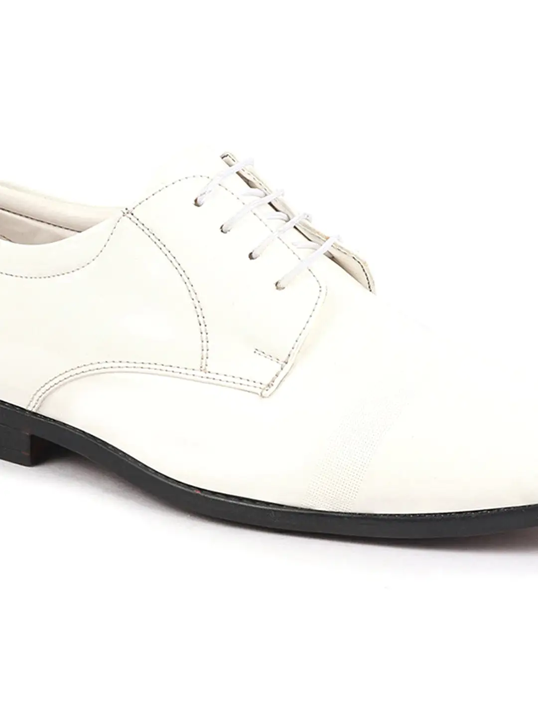 Men White Patent Leather Party Formal Textured Strip Lace Up Shoes