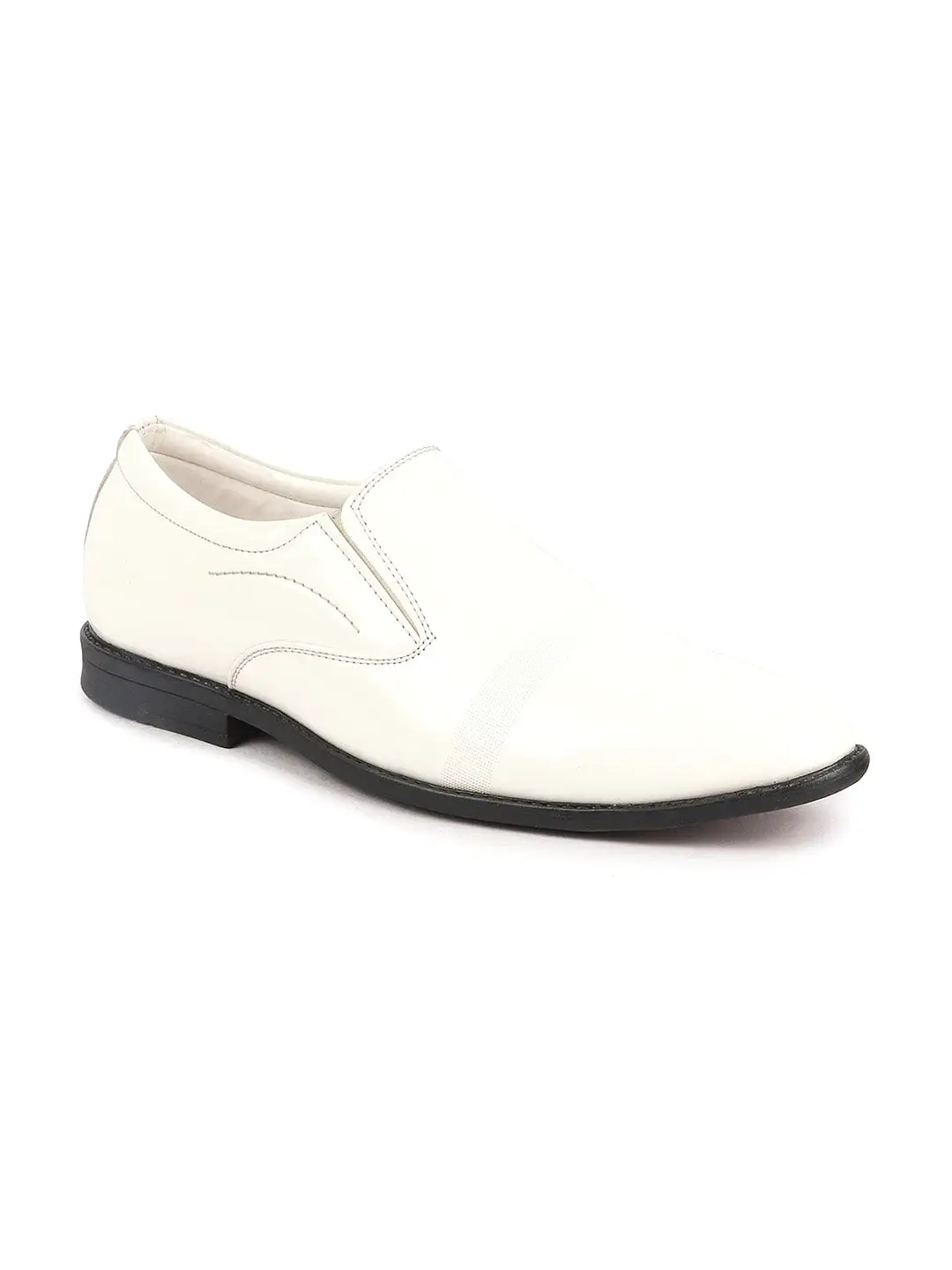 Men White Patent Leather Party Formal Textured Strip Slip On Shoes