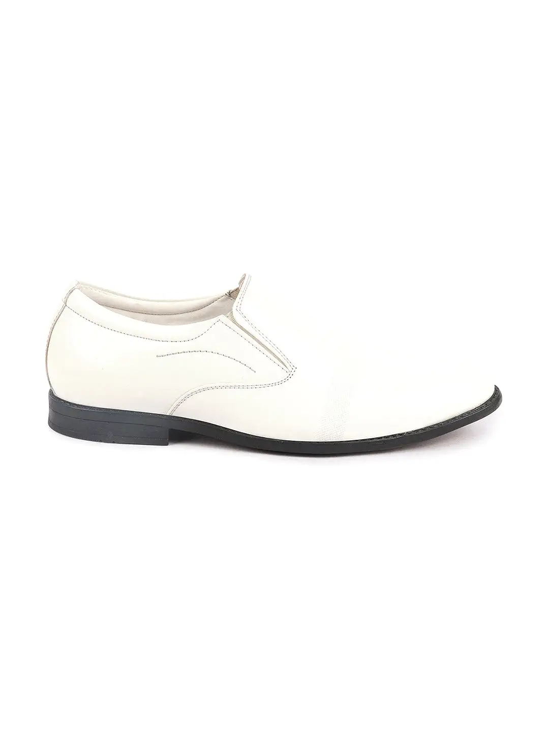 Men White Patent Leather Party Formal Textured Strip Slip On Shoes