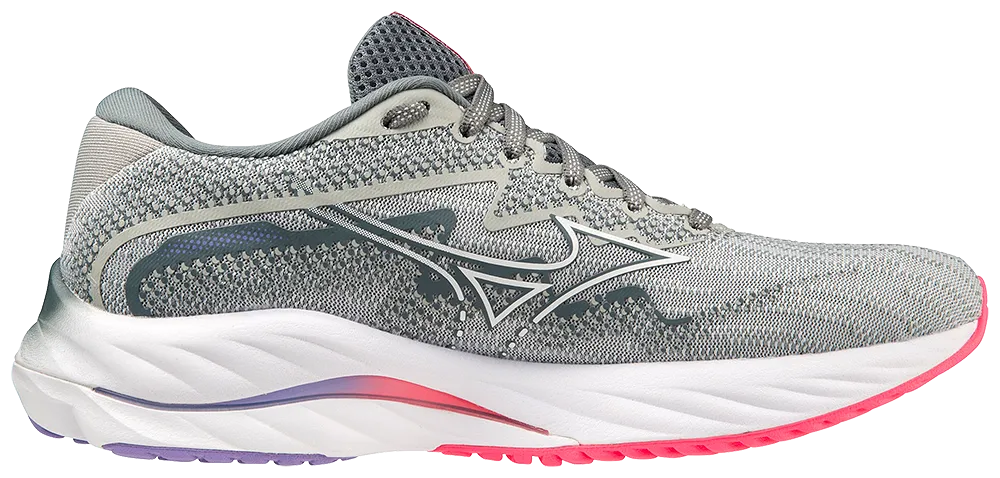 Mizuno Wave Rider 27 (D Width) - Pearl Blue/White/High-Vis Pink (Womens)