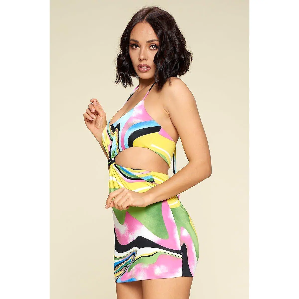 Multi Color Dress With Front Cut Out