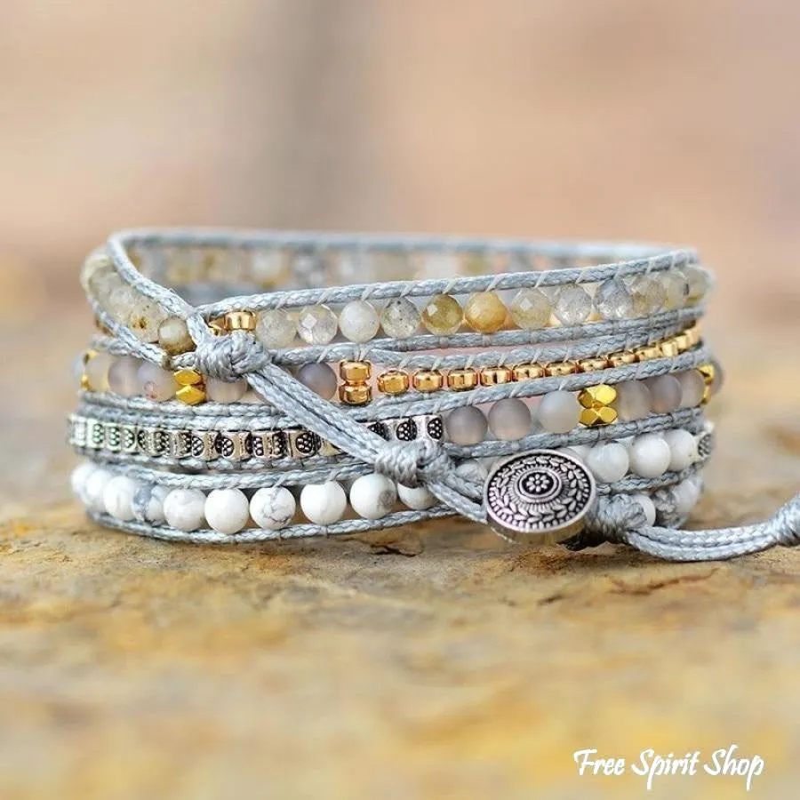 Natural Rose Quartz Howlite & Rutilated Quartz Wrap Bracelet