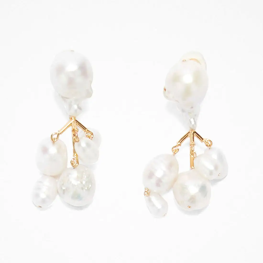 Pearl Cluster Earrings, Gold