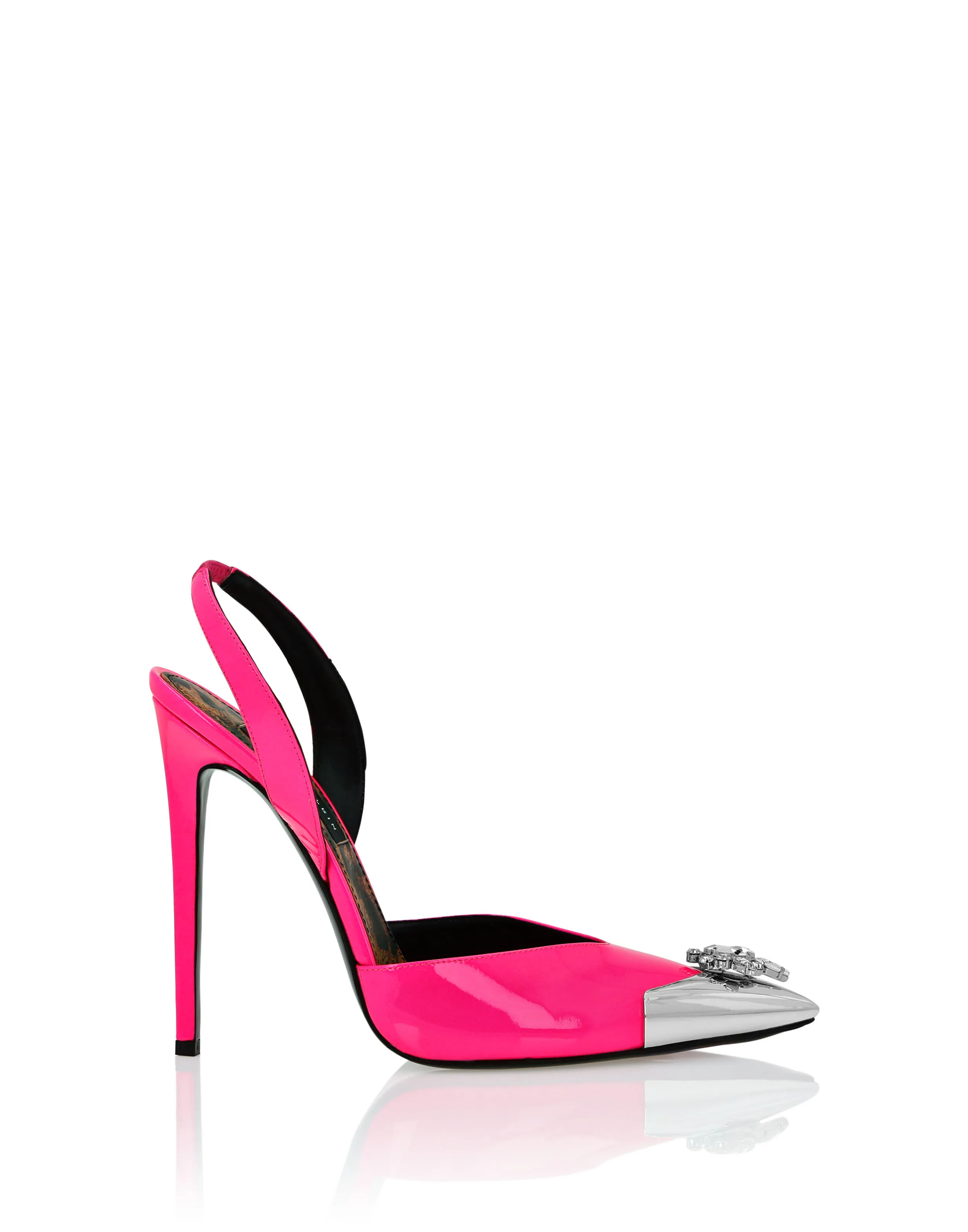 PHILIPP PLEIN Patent Leather Sling-backPumps Brooches