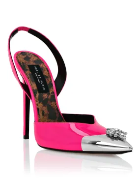 PHILIPP PLEIN Patent Leather Sling-backPumps Brooches