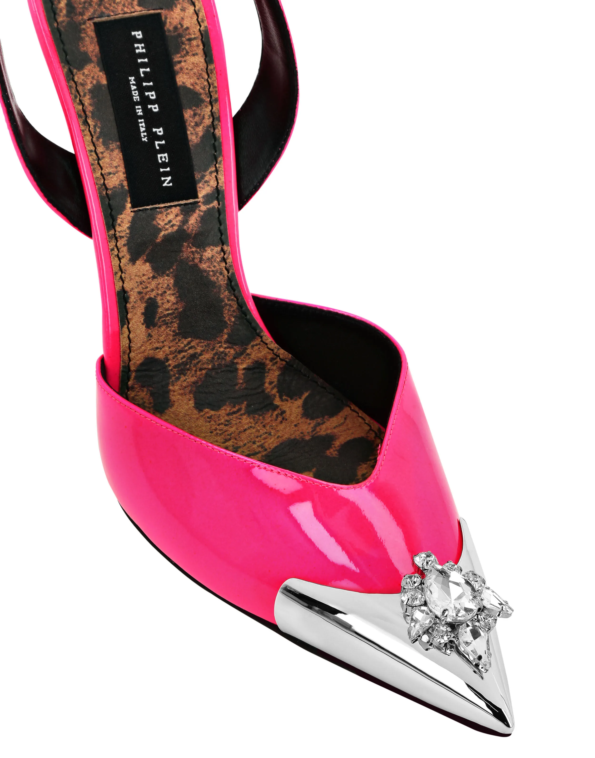 PHILIPP PLEIN Patent Leather Sling-backPumps Brooches