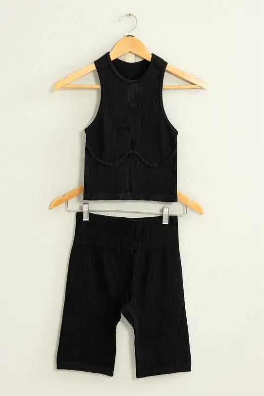 Power Move Cropped Tank Top Biker Set