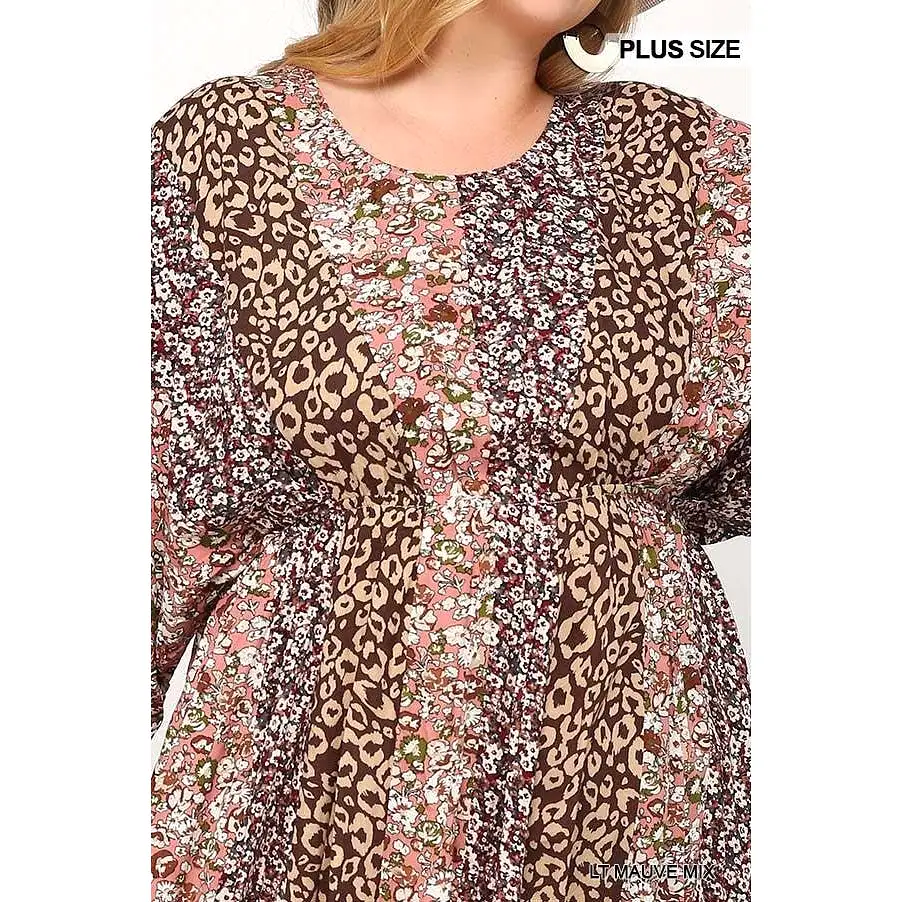 Print Mixed Dolman Sleeve Dress With Side Pockets