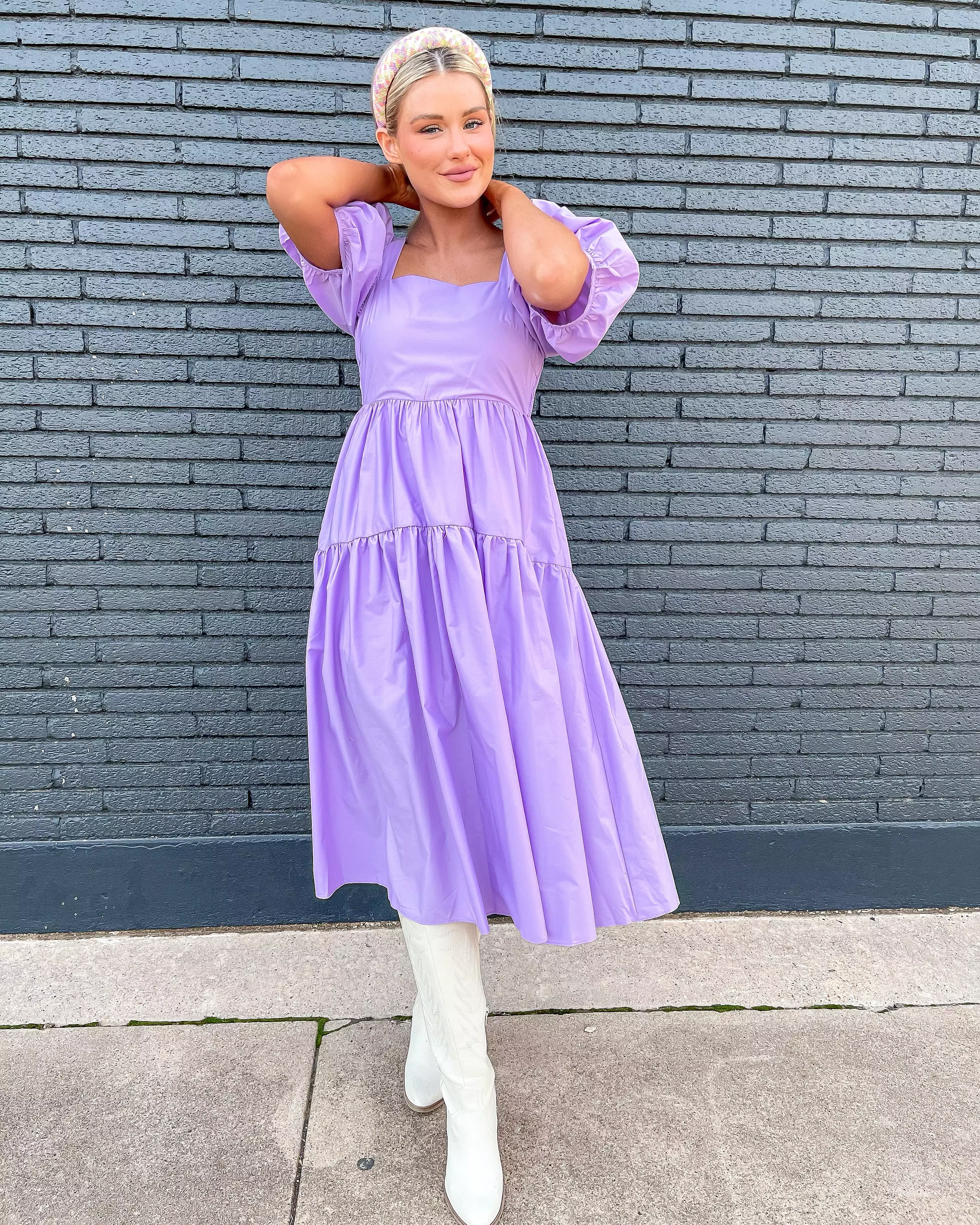 Puff Sleeve Tiered Dress - Lavendar