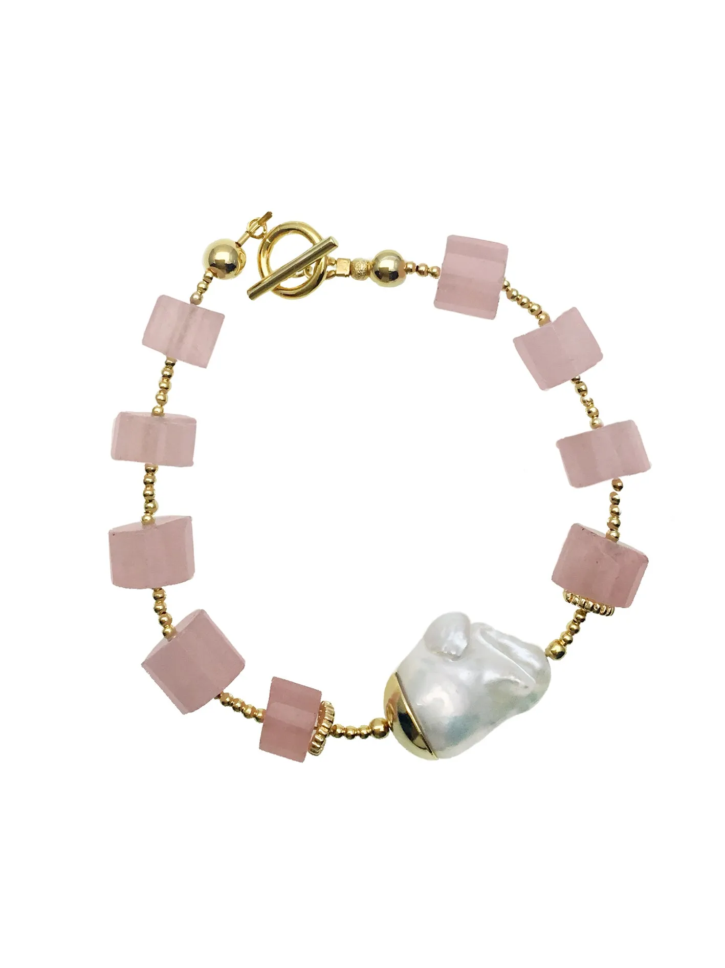 Rose Quartz & Baroque Pearls Bracelet DB205