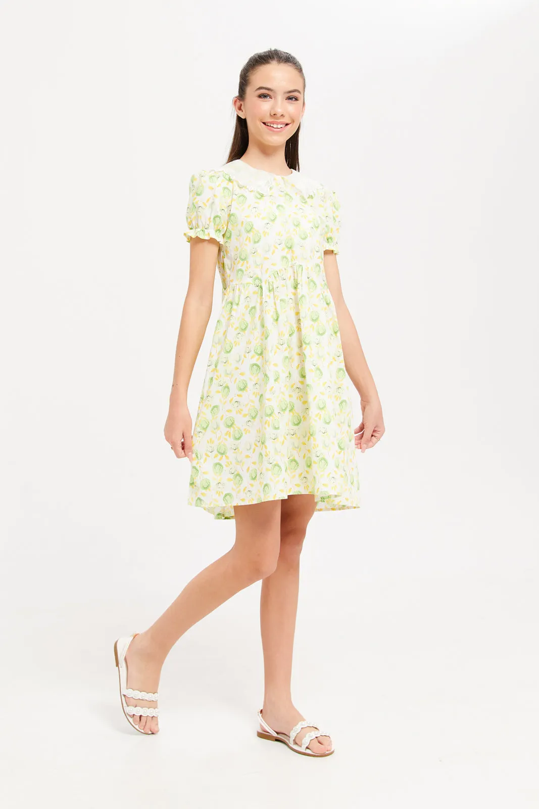 Senior Girls Yellow Printed Dress