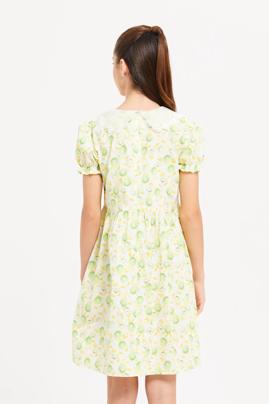 Senior Girls Yellow Printed Dress