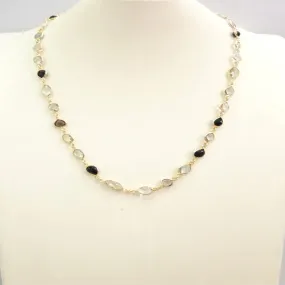 Smokey Quartz with Clear Quartz, Lemon Quartz and Black Agate Jeweled Chain Necklace (Short)