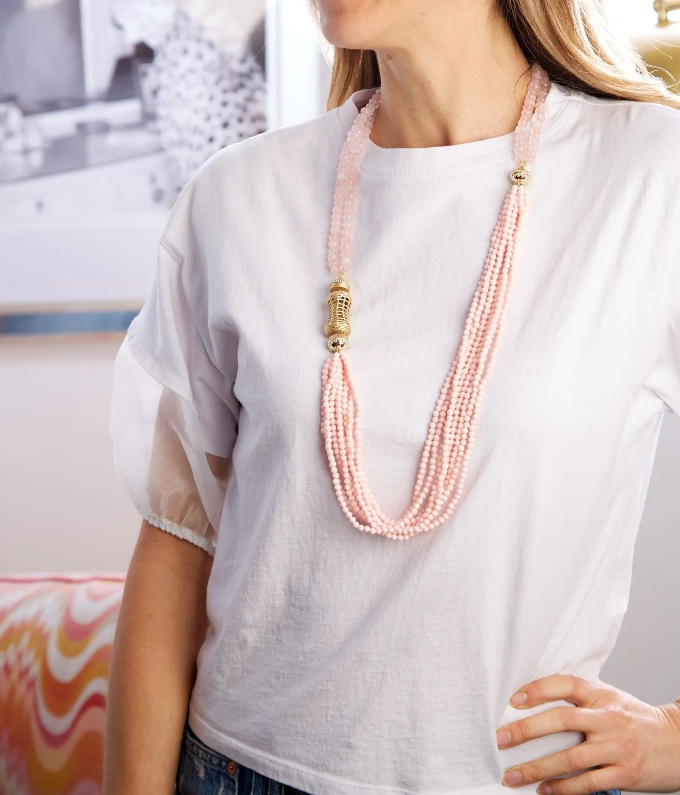 Smooth Rose Quartz Double Strand Necklace