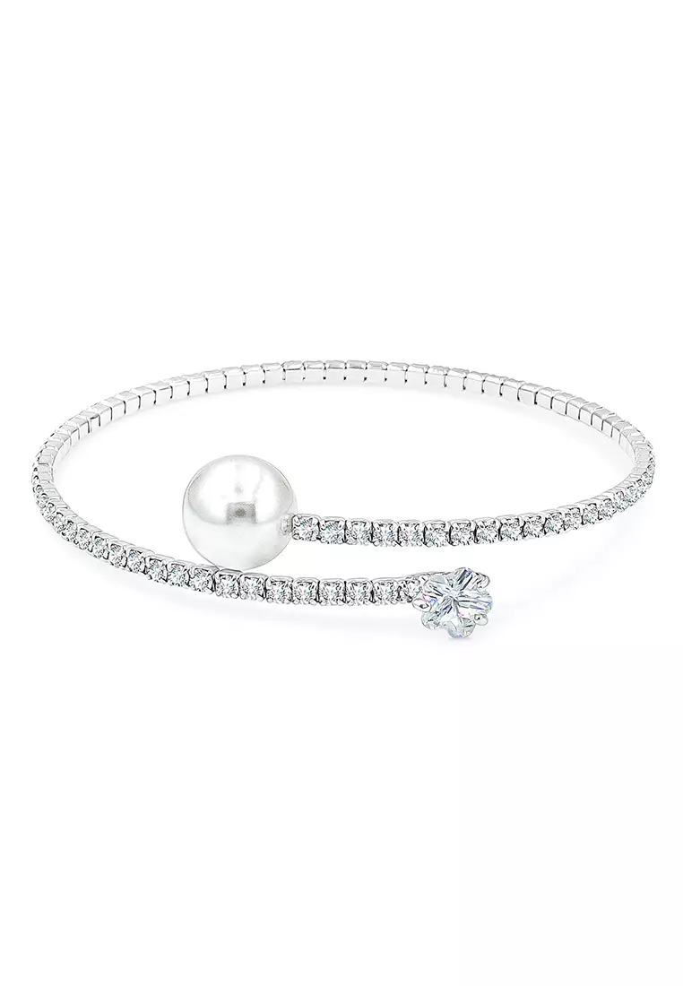 SO SEOUL SO SEOUL Everleigh Petite Shaped White Pearl Diamond Simulant Zirconia Spiral Spring Adjustable Bangle