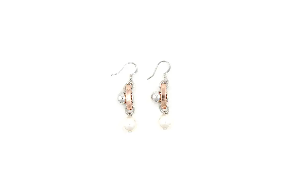 Sphere & Pearl Earrings, Rosegold/Rhodium