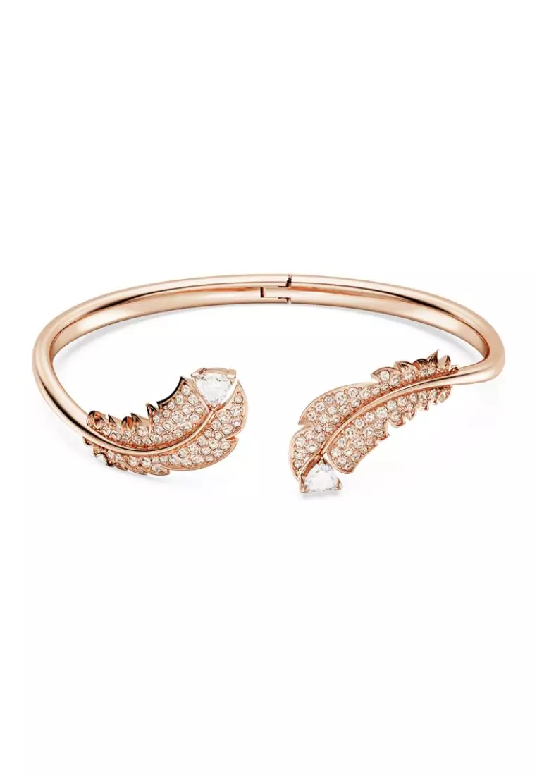 Swarovski Idyllia bangle, Feather, White, Rose gold-tone plated