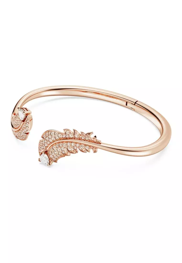 Swarovski Idyllia bangle, Feather, White, Rose gold-tone plated