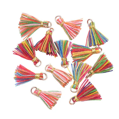 Tassels, Mini Tassels, With Jump Ring, Poly Cotton, Assorted, Rainbow, 10-15mm