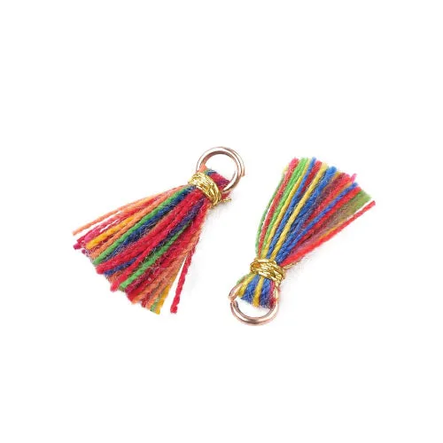 Tassels, Mini Tassels, With Jump Ring, Poly Cotton, Assorted, Rainbow, 10-15mm